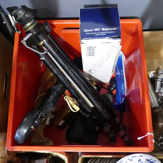 BOX LOT SMALL CANON CAMERA TRIPOD ETC
