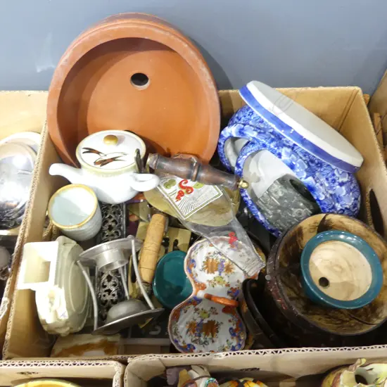 ASST. ITEMS; ORIENTAL, BONSAI POTS, IRONS ETC
