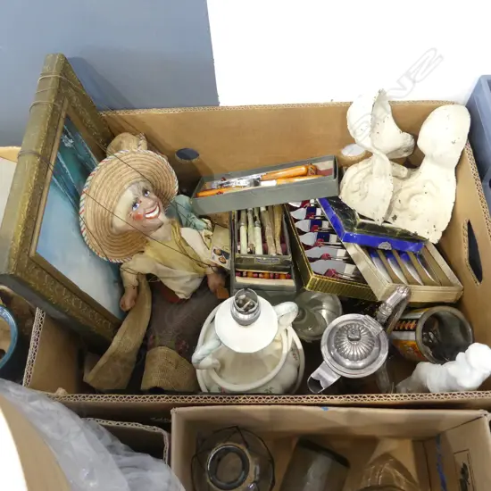 BOXED CUTLERY, LAMP, PUPPETS ETC