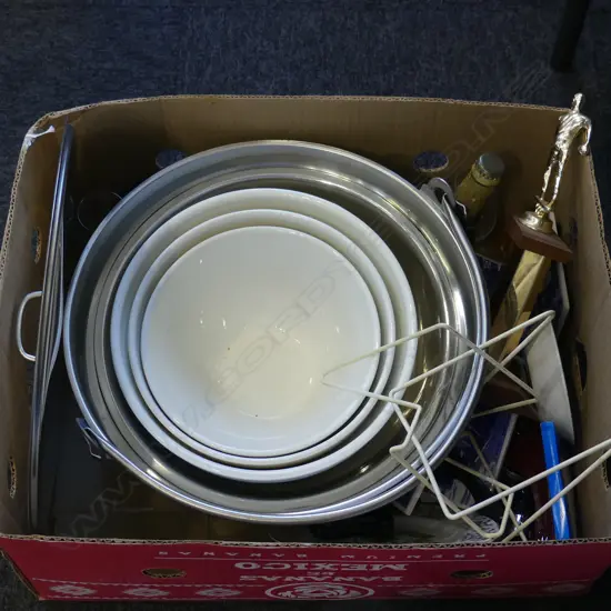 BOX LOT S/STEEL JAM PAN MIXING BOWLS ETC