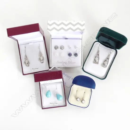 8 PRS ASST. STG SILVER EARRINGS; 4 STUD, 4 HOOK