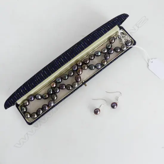 BLACK PEARL NECKLACE L.590mm & EARRINGS **RTV**
