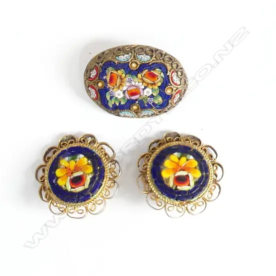 MURANO MOSAIC PR EARRINGS 25mm dia & BROOCH