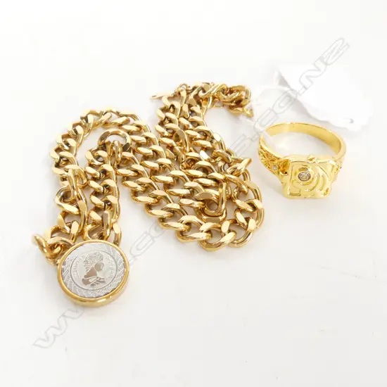 SML CHAIN NECKLACE w COIN MEDALLION, L.380mm & EXTRA LRG RING w COMPARTMENT