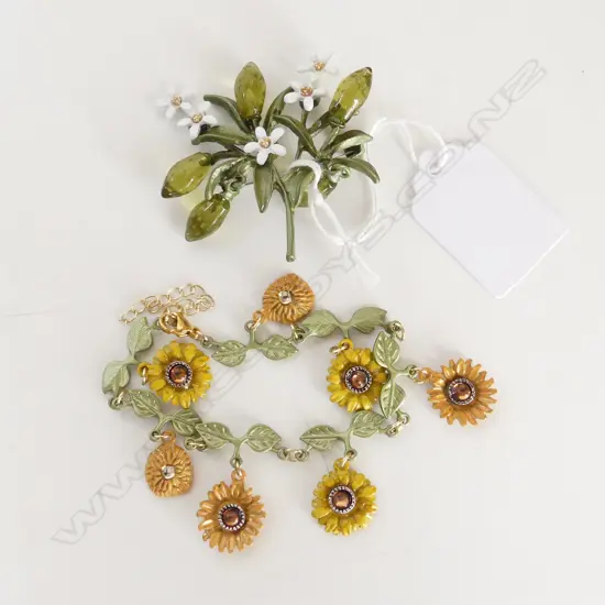 2 PC - LILY OF THE VALLEY BOOCH & SUNFLOWER BRACELET
