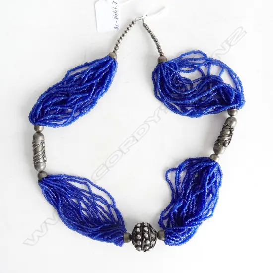 ROYAL BLUE BEADED NECKLACE w SILVER CONNECTIONS, CHINESE