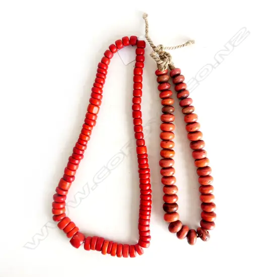 2 VINTAGE ETHNIC LARGE RED & PINK BEADED NECKLACES