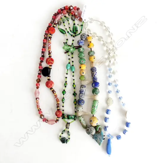 4 GLASS BEAD NECKLACES 