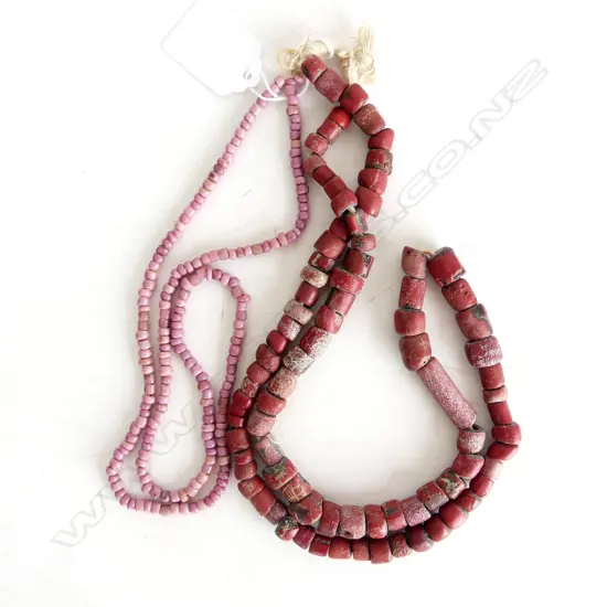 2 STRINGS VINTAGE PINK & BROWN TRADE BEADS
