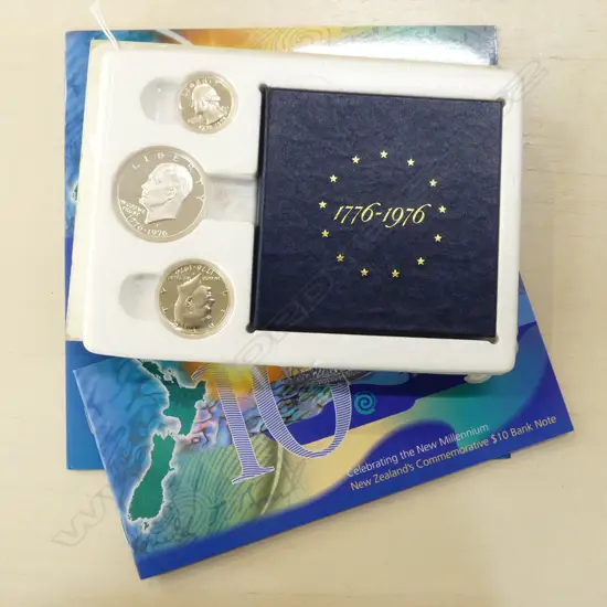 3 NZ MILLENNIUM 2000 COMMEMORATIVE $10 NOTES + 3 AMERICAN LIBERTY COINS