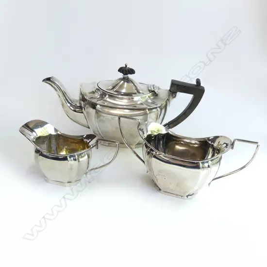 3 PCE STG SILVER TEA SET, TEAPOT, JUG & BOWL B'HAM 1906 552 GR