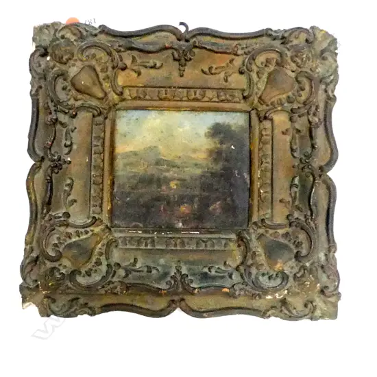 19thC ARTIST UNKNOWN, PASTORAL LANDSCAPE, OIL ON METAL 100x120mm
