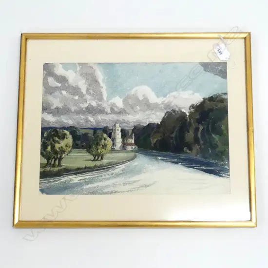 GEOFF FAIRBURN, FRENCH CHATEAU IN LANDSCAPE, W/C 280x380mm