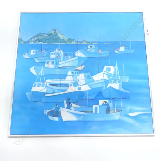 RITA ANGUS PRINT 'BOATS, ISLAND BAY' 590x585mm