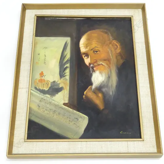 CHINESE OIL ON CANVAS PORTRAIT SIGNED 'CHAN' 600x445mm