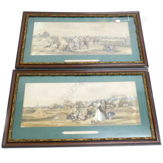 PR 19thC JOHN ABSOLON CHROMO LITHOGRAPHS 'THE HAY FIELD' & 'THE CORN FIELD' 310x745mm