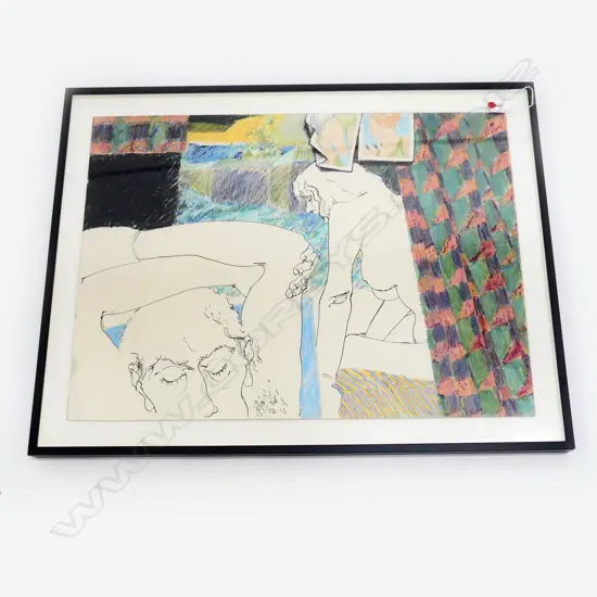 MICHEAL REED 'ON THE TERRACE' MIXED MEDIA ON CARD, 1977 555x760mm