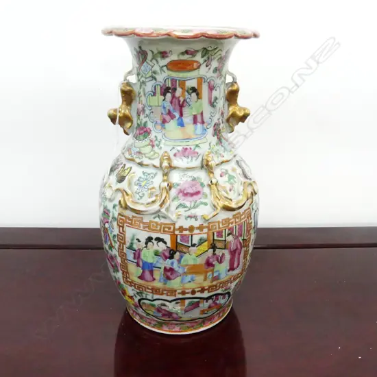 OLD ORIENTAL FAMILLE ROSE VASE H.330mm star crack to base. Probably 19thC
