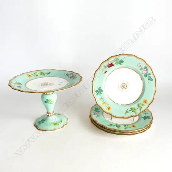 FINE PORCELAIN TAZZA & 4 PLATES. REGISTRATION DIAMOND FOR JANUARY 1870. 