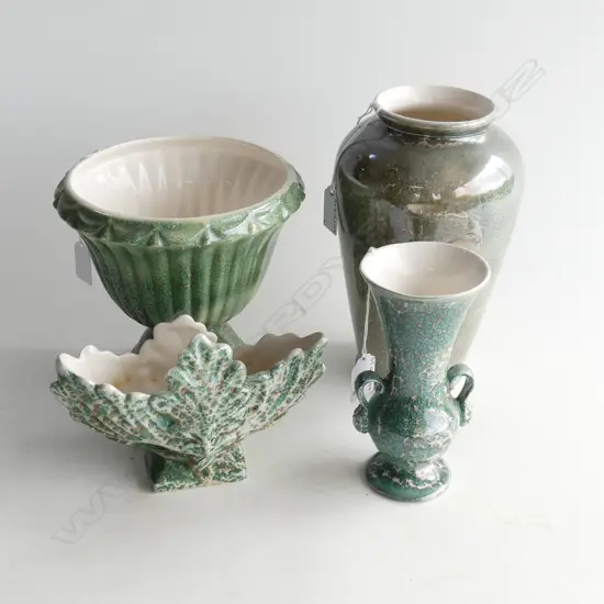 4 TITIAN STUDIO GREEN MARBILIZED VASES TALLEST 230MM