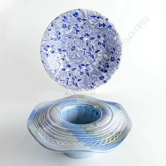 TWO MALING DISHES 'BLUE STORM' 1936 (hairline crack) & BLUE CHINTZ 1950