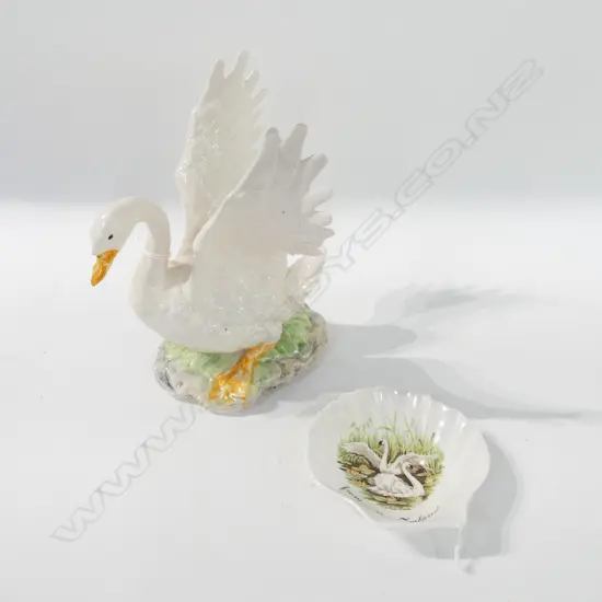 CAMERON BROWN POTTERY SWAN H189MM & SMALL SWAN DISH DIA100MM