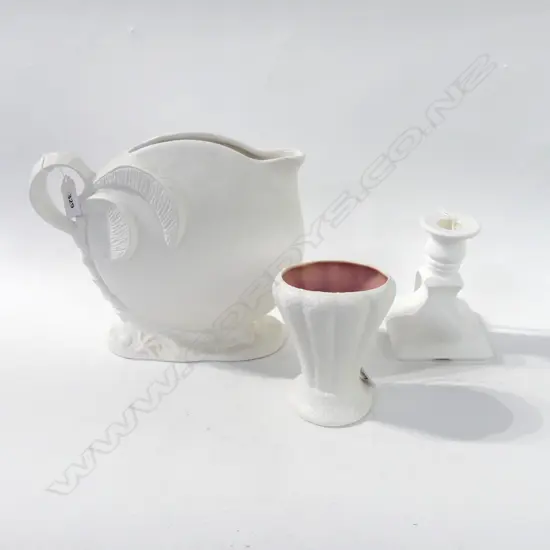 TITIAN STYLE STUDIO WHITE CHINA PALM JUG H220MM SMALL VASE H120MM & CANDLESTICK