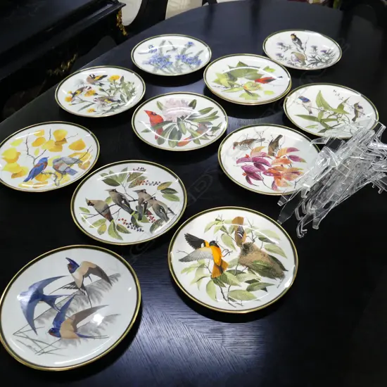 12 FRANKLIN MINT 'SONGBIRDS OF THE WORLD' CABINET PLATES 275mm dia + STANDS 