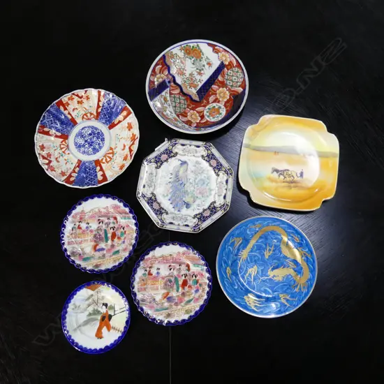8 JAPANESE PORCELAIN PLATES, VARIOUS DESIGNS, 1 chipped