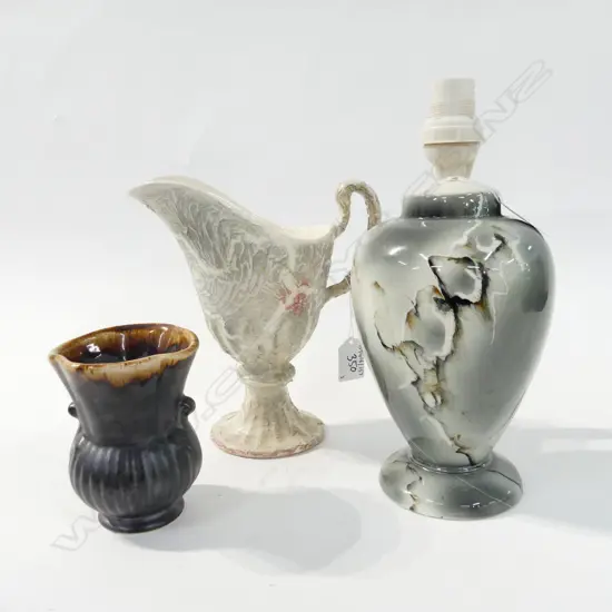 TITIAN STUDIO POTTERY LAMP BASE H260MM TALL JUG H200MM & SMALL VASE