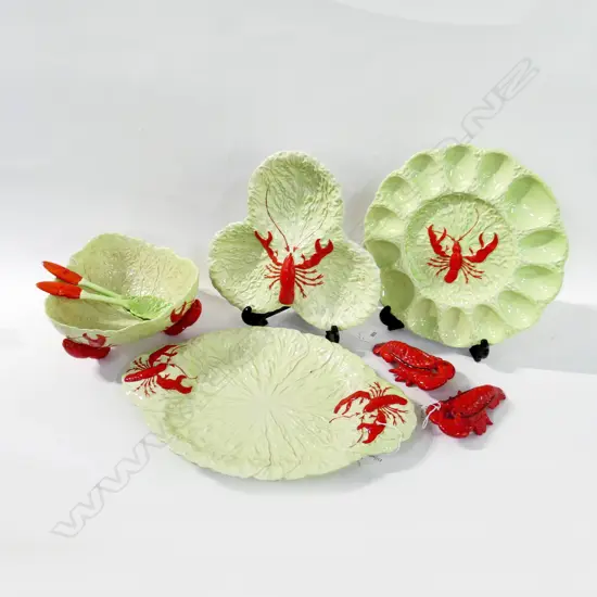 3 LOBSTER CARLTON WARE SERVING PLATTERS SALAD BOWL DIA 230MM WITH SERVERS & LOBSTER SALT PEPPER