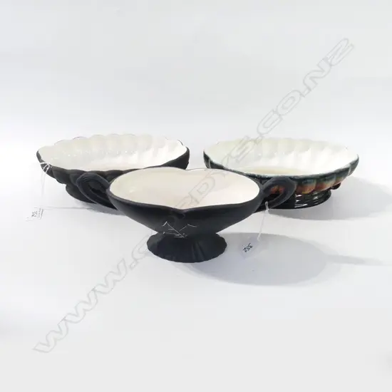 3 TITIAN STUDIO VASES 2 BOAT SHAPED L260MM ONE 2 HANDLED L300MM