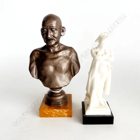 2 STATUETTES; WHITE RESIN NAPOLEON H.180mm, PLASTER GANDHI H.220mm