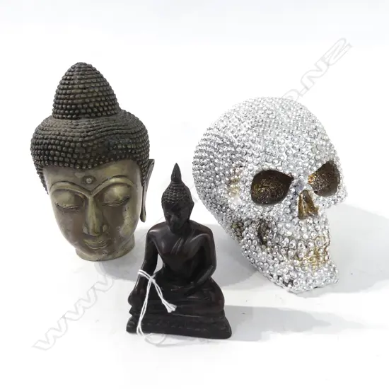 SILVER SKULL H.130mm, 2 BUDDHA
