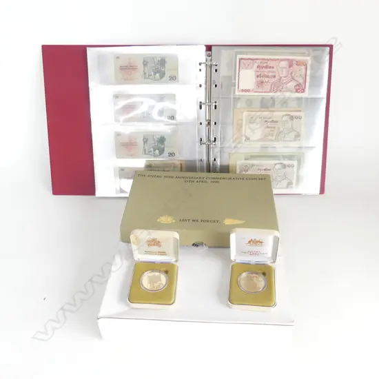 LARGE ALBUM BANKNOTES INCLUDING FLEMINGS ETC + ANZAC COM SET BOXED 