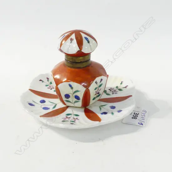 ANTIQUE FRENCH PORCELAIN HAND PAINTED INKWELL D. 140MM