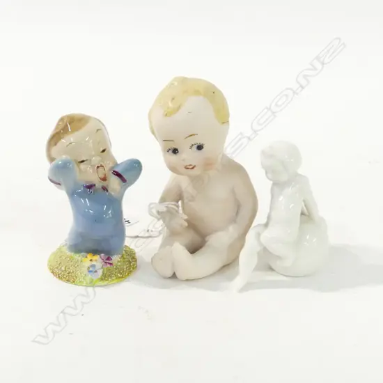 THREE FIGURINES – WADE “NOD”, BISQUE PIANO BABY, CHILD ON BALL GERMANY