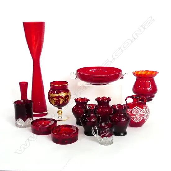 COLLECTION OF CRANBERRY GLASS INCLUDES DUNEDIN EXHIBITION GLASS