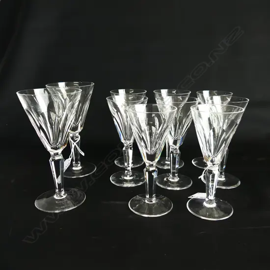 10 WATERFORD GLASSES. TWO LARGE WINE GLASSES (CHIP.CRACK)  & 8 SMALLER.