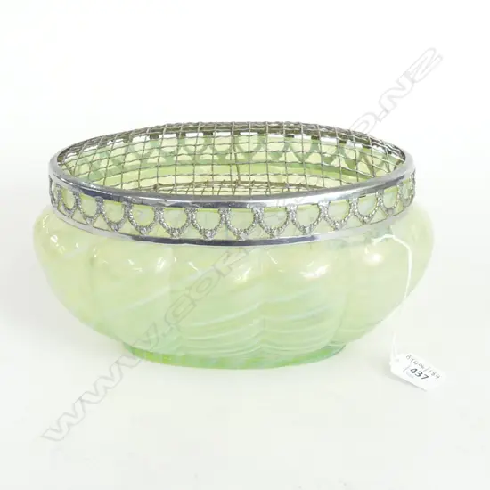 LARGE LOETZ TYPE GREEN GLASS ROSE BOWL L260MM