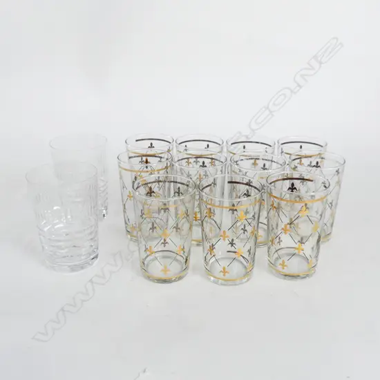 11 FLEUR DE LIS PATTERNED GLASSES & 2 OTHERS