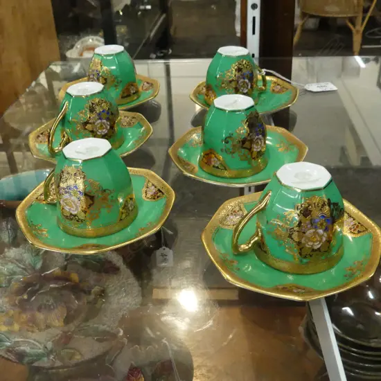 DEMITASSE NORITAKE COFFEE SET GREEN COLORWAY