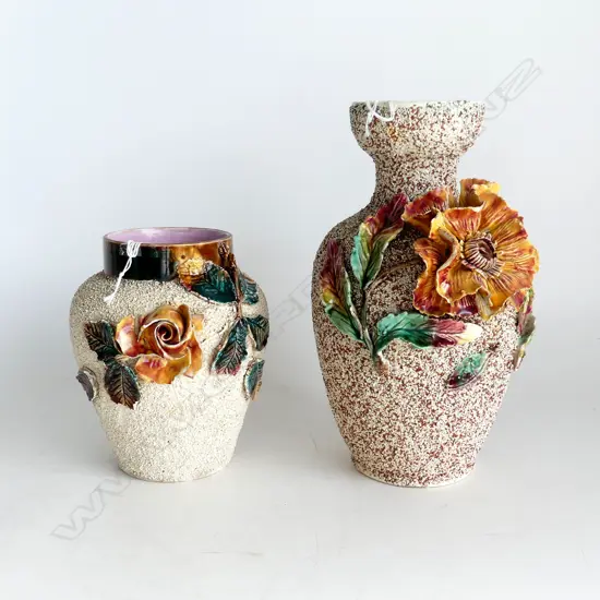 2 MILTON TYPE FLORAL VASES TALLEST 260MM