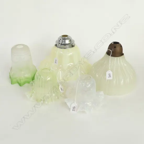 COLLECTION OF 5 EDWARDIAN GLASS LIGHTSHADES LARGEST DIA 280MM