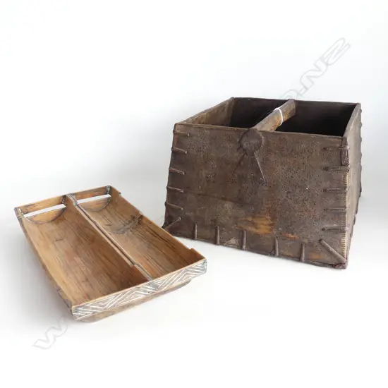 VINTAGE WOODEN BASKET 350x350mm + BAMBOO CUTLERY TRAY L.410mm