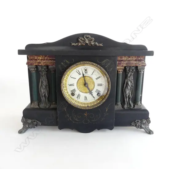 'SESSIONS' US MANTEL CLOCK 1909, 8 DAY 1/2 HR STRIKE CATHEDRAL GONG, KEY & PENDULUM, RUNNING