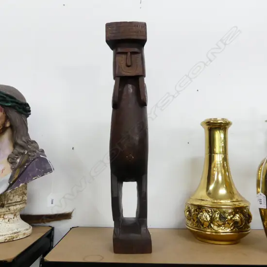 WOODEN ETHNIC FIGURE POSSIBLY TROBRIAN ( MICRONESIA) CARVED DETAIL H.560mm