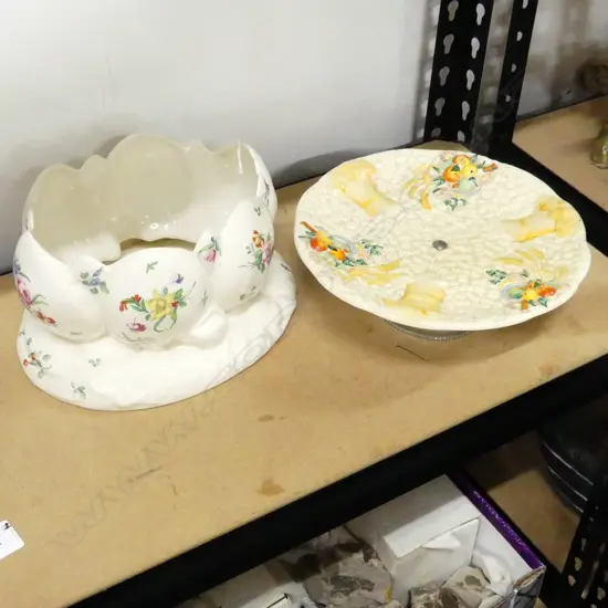 2 PCES CLARICE CLIFF; CELTIC HARVEST COMPORT 220mm dia, LOTUS VASE