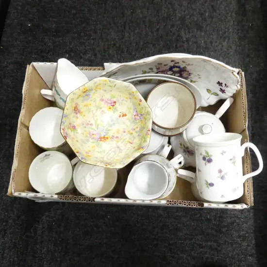 BOX LOT ASST. CHINA; MUGS ETC