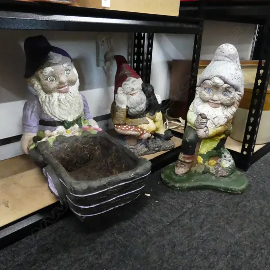 3 PAINTED CONCRETE GARDEN GNOMES H.400mm